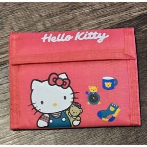 Vintage Hello Kitty Bifold Wallet Pink Hook Loop Nylon 1990s Sanrio Teddy